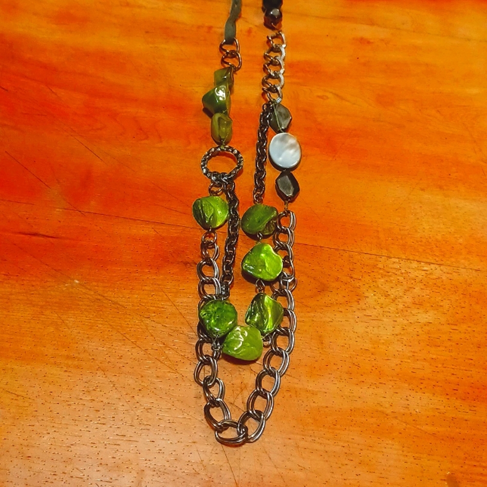 Anne Taylor Stone and Chain Double Link Drop Necklace